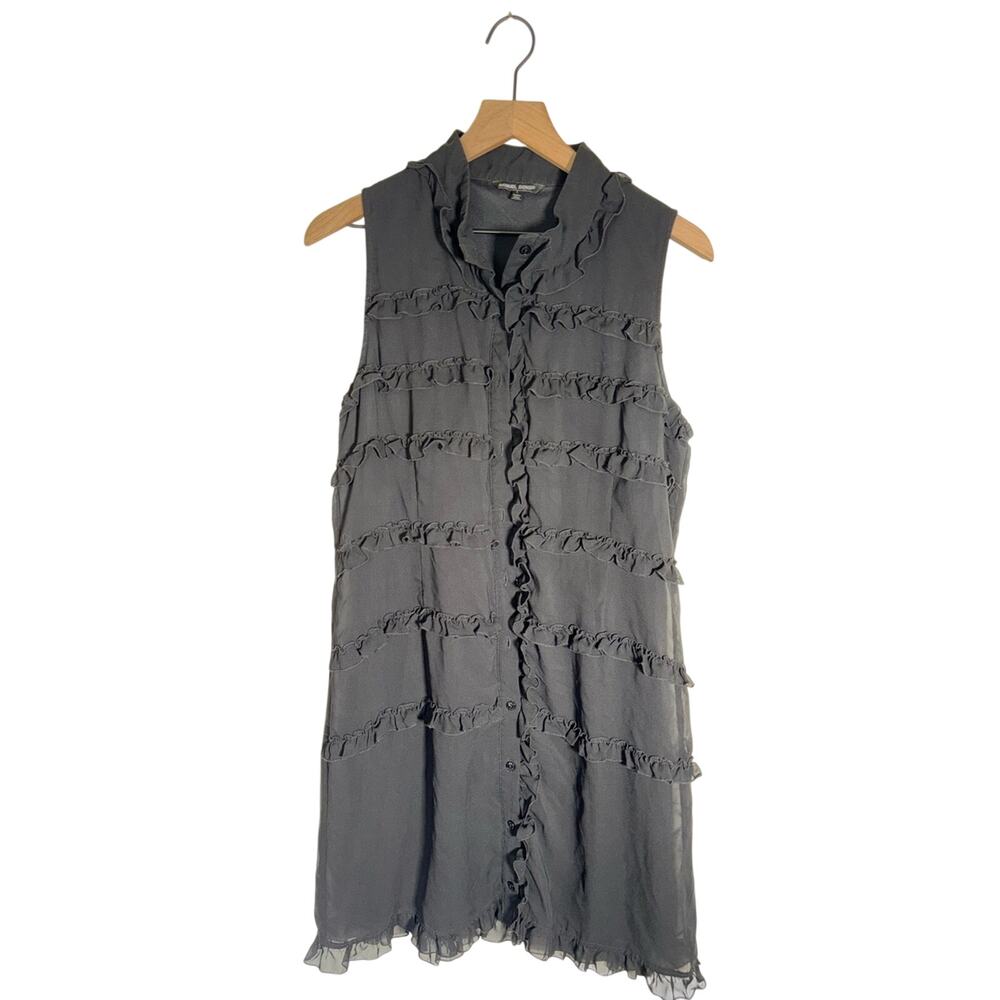 SAMUEL DONG black ruffle button up sleeveless whimsigoth mini dress L